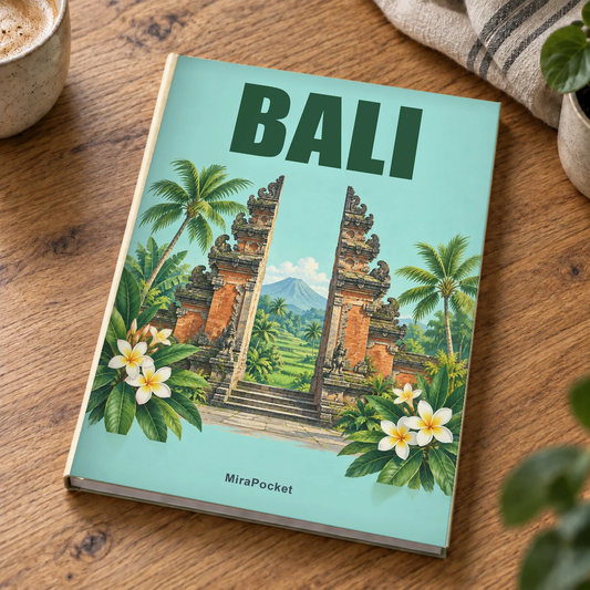 Personalized Bali travel photo book on a table