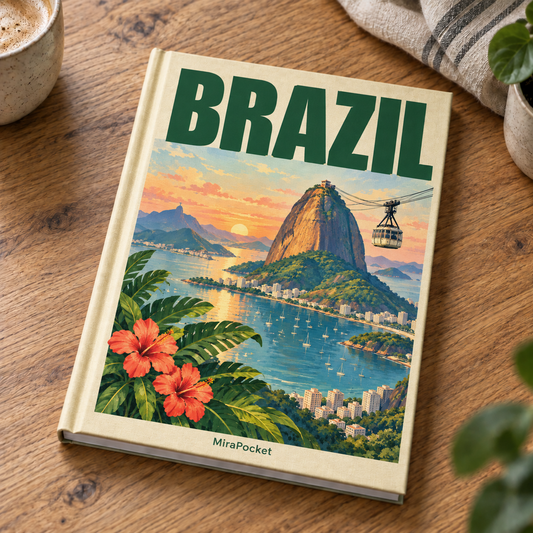 Personalized Brazil travel photo book on a table