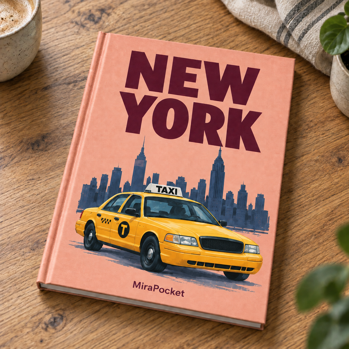 MiraPocket New York personalised travel photo book on a wooden table
