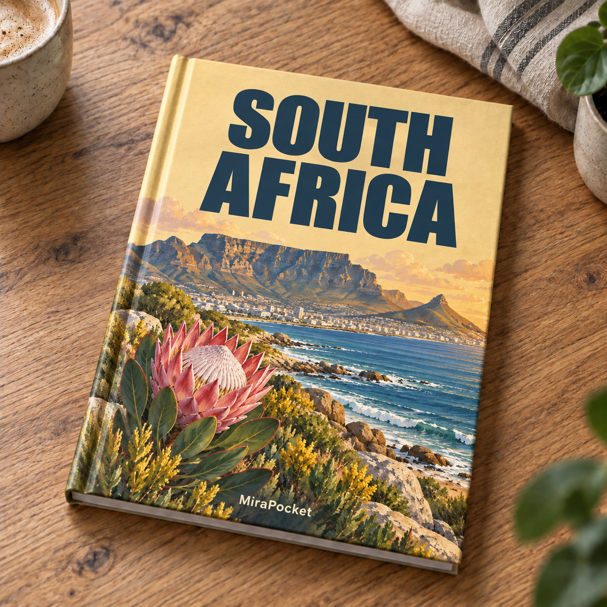 Personalized South Africa travel photo book on a table
