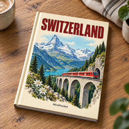 Personalized Switzerland travel photo book on a table