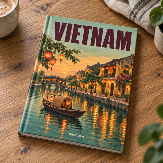 Personalized Vietnam travel photo book on a table